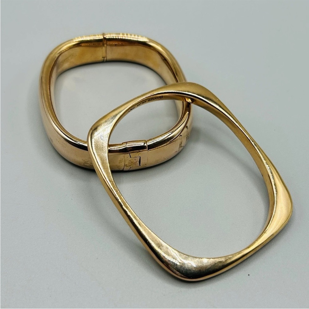 Pair of Square-ish Bronze MILOR Bangles from Italy: 1 Hollow, 1 Solid PeachyRose - Picture 2 of 16